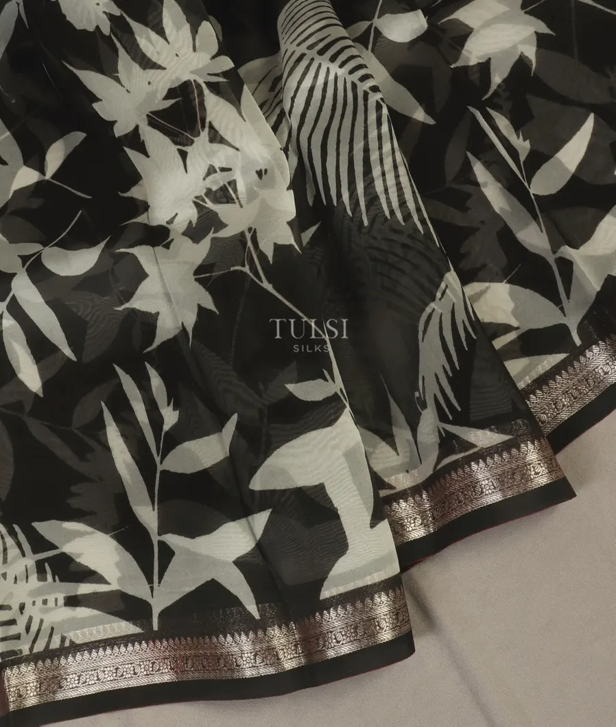 Black Kora Organza Printed Saree T5160092