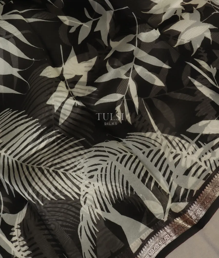 Black Kora Organza Printed Saree T5160094