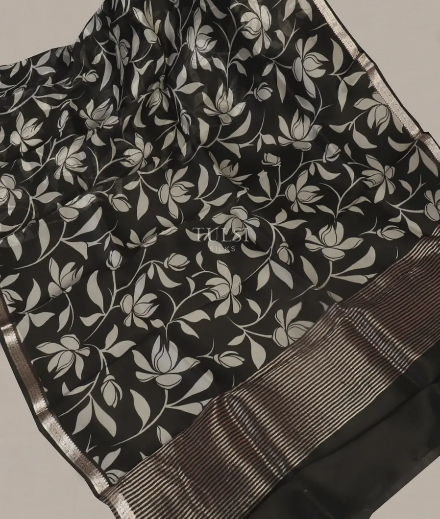 Black Kora Organza Printed Saree T516012-image