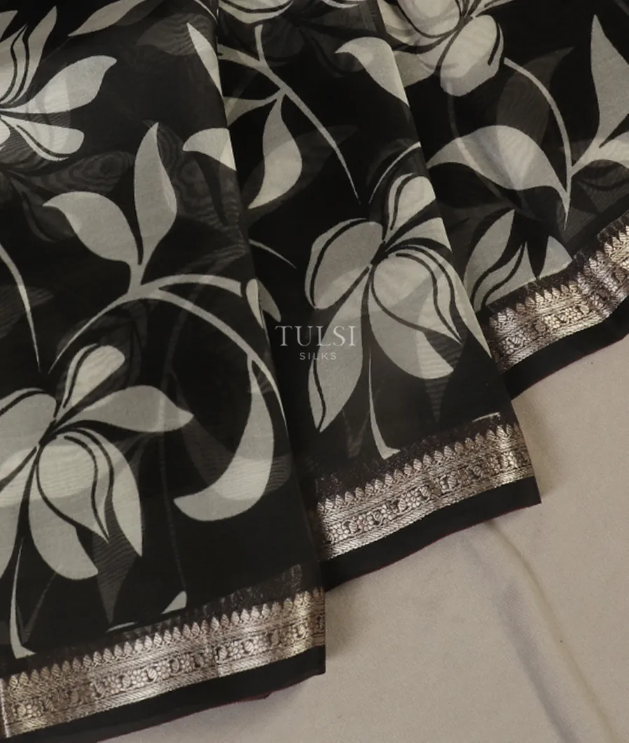 Black Kora Organza Printed Saree T5160122