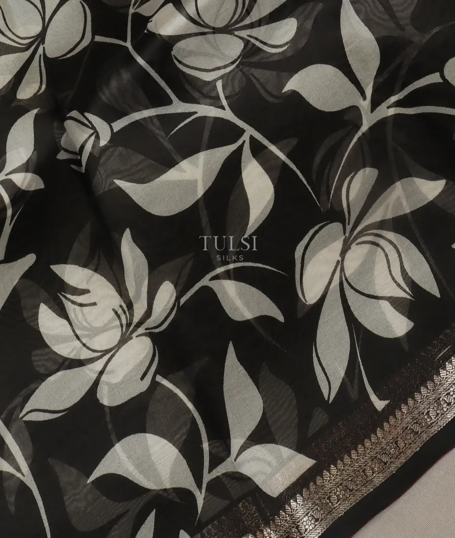 Black Kora Organza Printed Saree T5160124