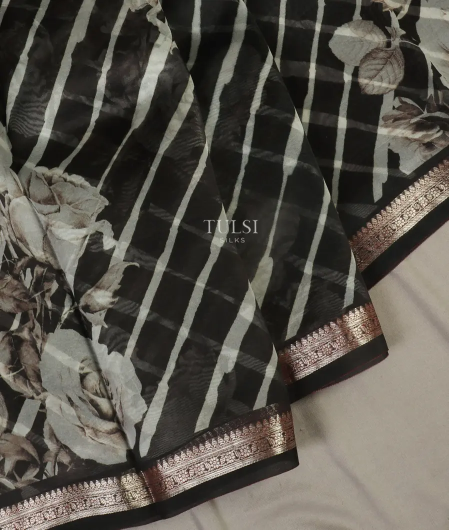 Black Kora Organza Printed Saree T5160102
