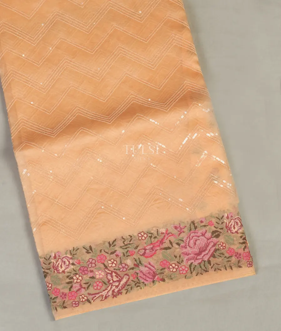 Peach Kora Organza Embroidery Saree T396675-image