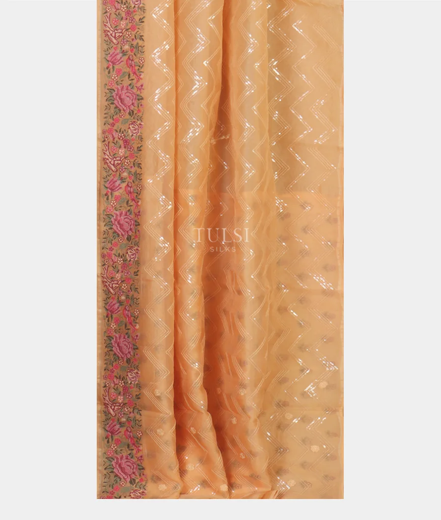 Peach Kora Organza Embroidery Saree T3966752