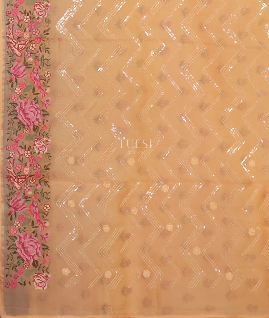 Peach Kora Organza Embroidery Saree T3966754