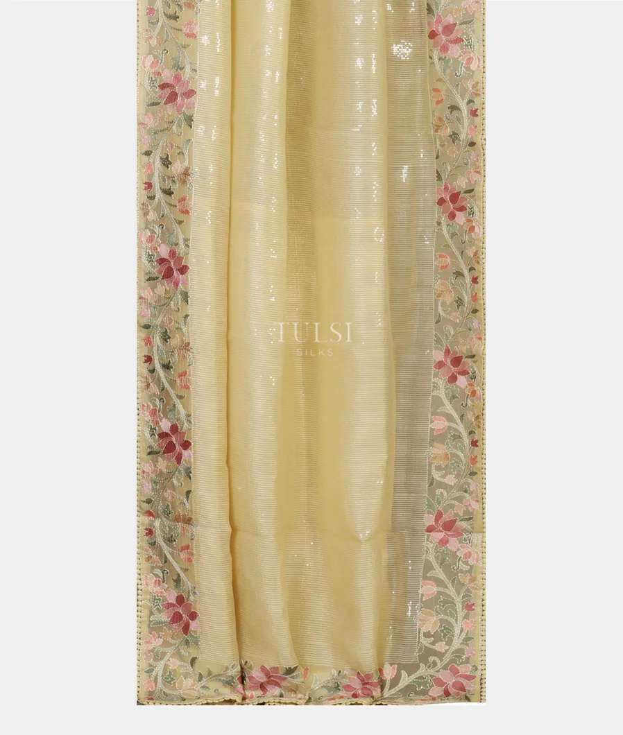 Cream  Kora Organza Embroidery Saree T4636122