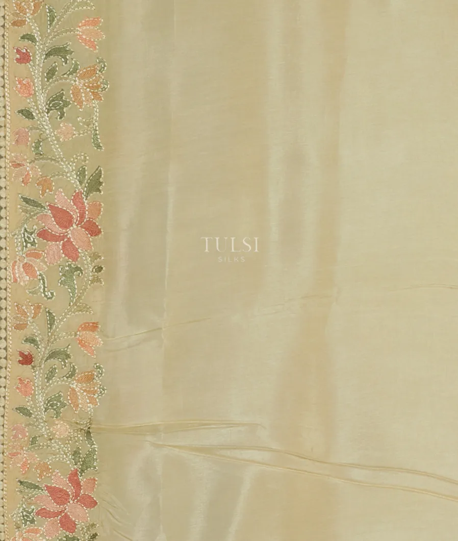 Cream  Kora Organza Embroidery Saree T4636123