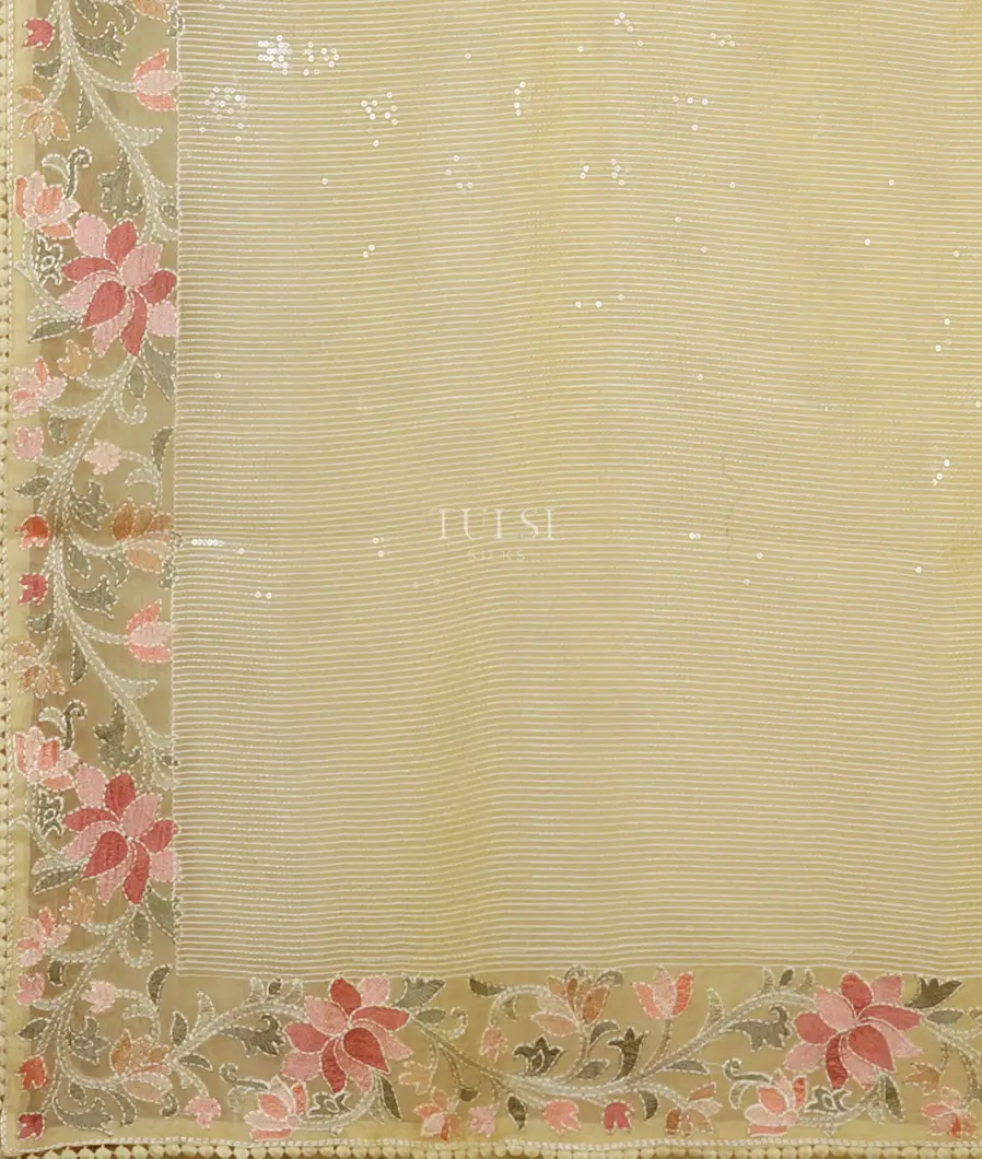 Cream  Kora Organza Embroidery Saree T4636124