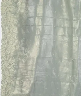 Bluish Grey Kora Tissue Organza Embroidery Saree T5127053
