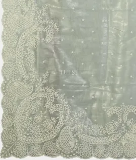 Bluish Grey Kora Tissue Organza Embroidery Saree T5127054