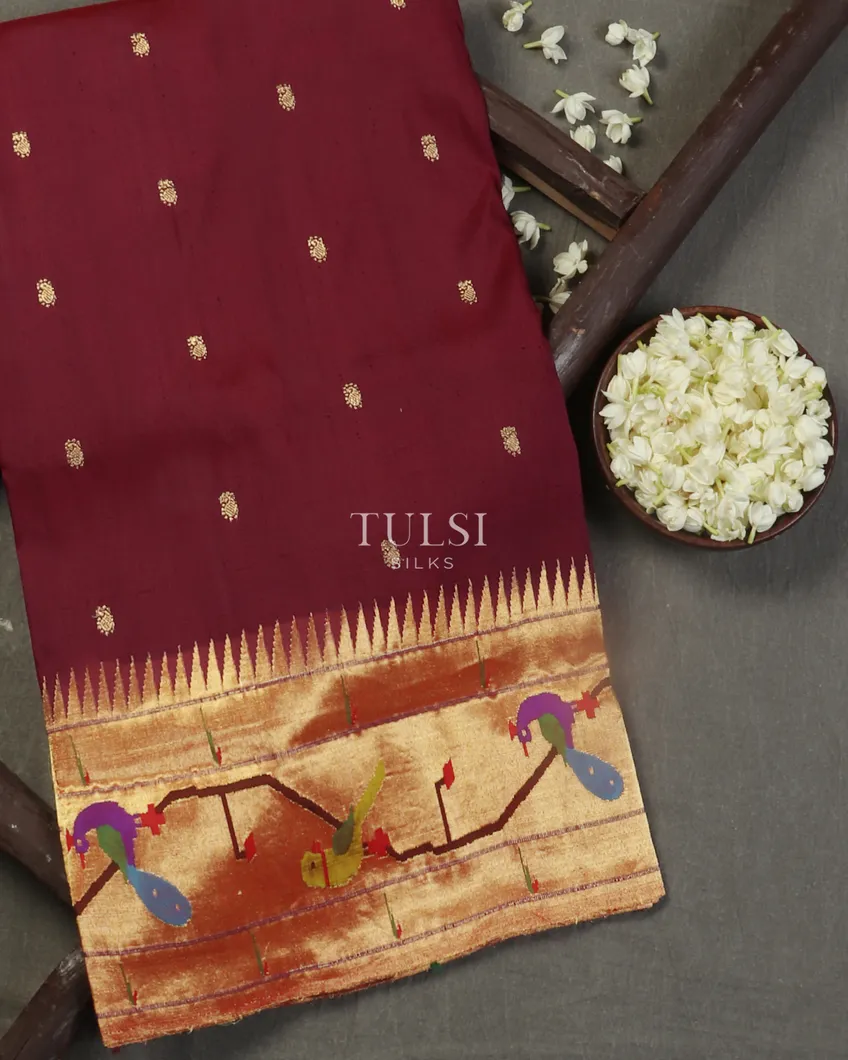 Burgundy Paithani Silk Saree T443235-image
