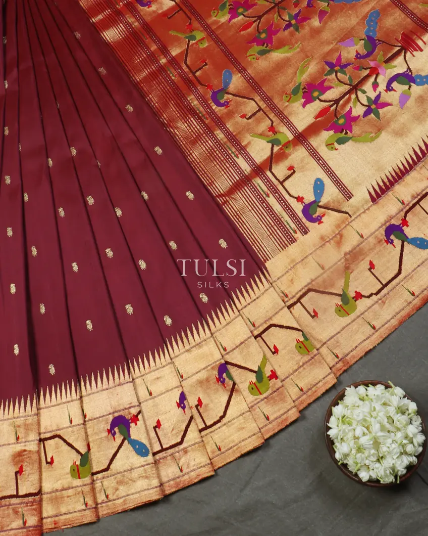 Burgundy Paithani Silk Saree T4432352