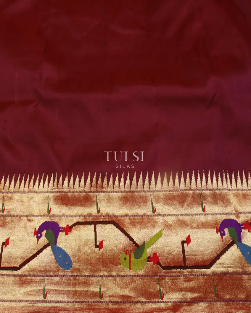 Burgundy Paithani Silk Saree T4432353