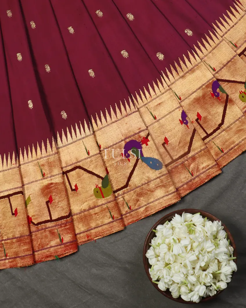 Burgundy Paithani Silk Saree T4432354
