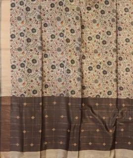 Grey Tussar Printed Saree T4886474