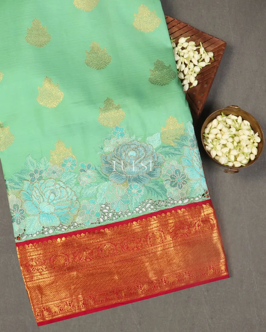Green Kanjivaram Cutwork Silk Saree T517007-image