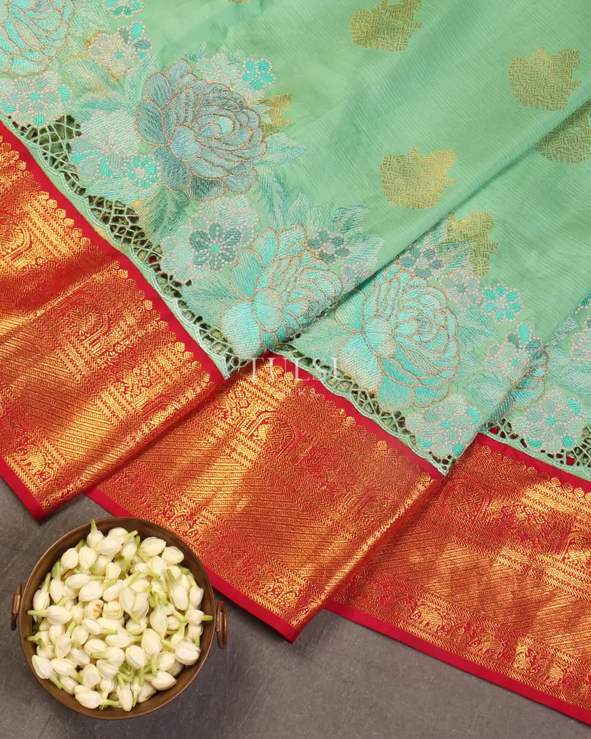 Green Kanjivaram Cutwork Silk Saree T5170074