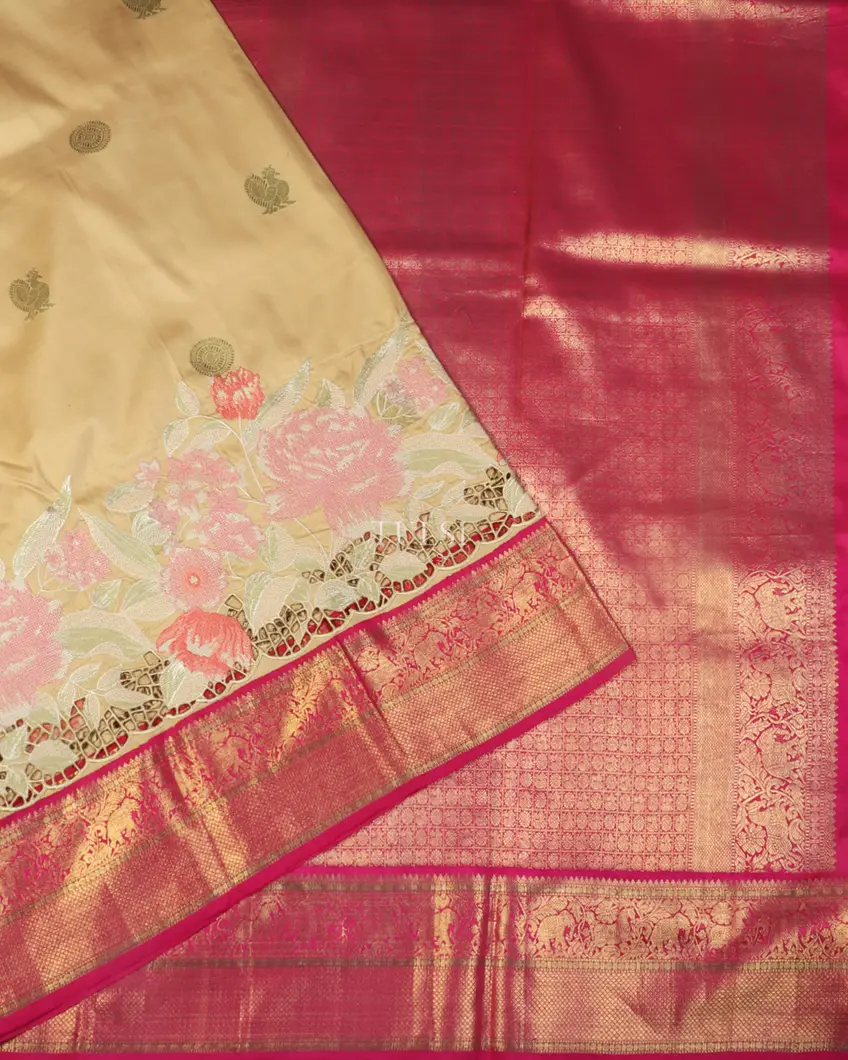 Beige Kanjivaram Cutwork Silk Saree T5170082