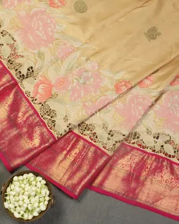 Beige Kanjivaram Cutwork Silk Saree T5170084