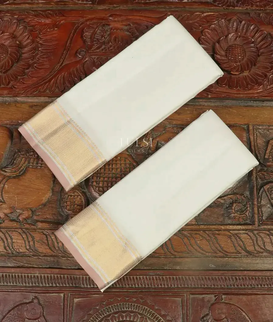 White Handwoven Kanjivaram Silk Dhoti and Vastharam T489146-image