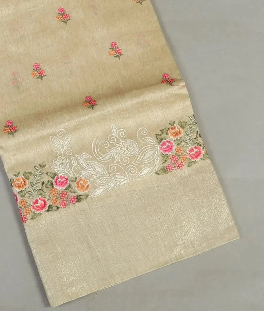 Beige Linen Embroidery Saree T468870-image