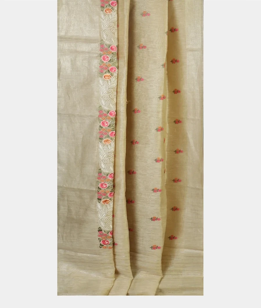 Beige Linen Embroidery Saree T4688702
