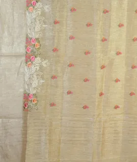 Beige Linen Embroidery Saree T4688704