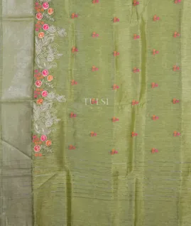Green Linen Embroidery Saree T5137004