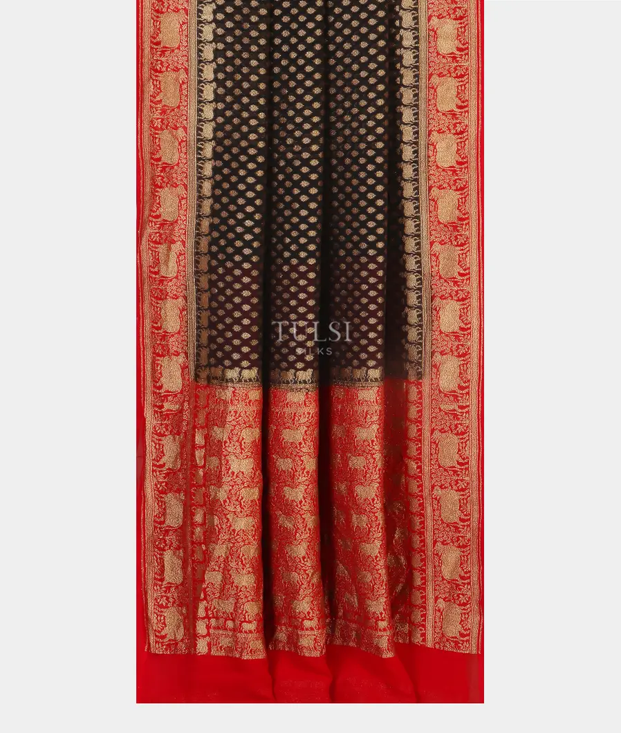 Black Banaras Georgette Silk Saree T4492412