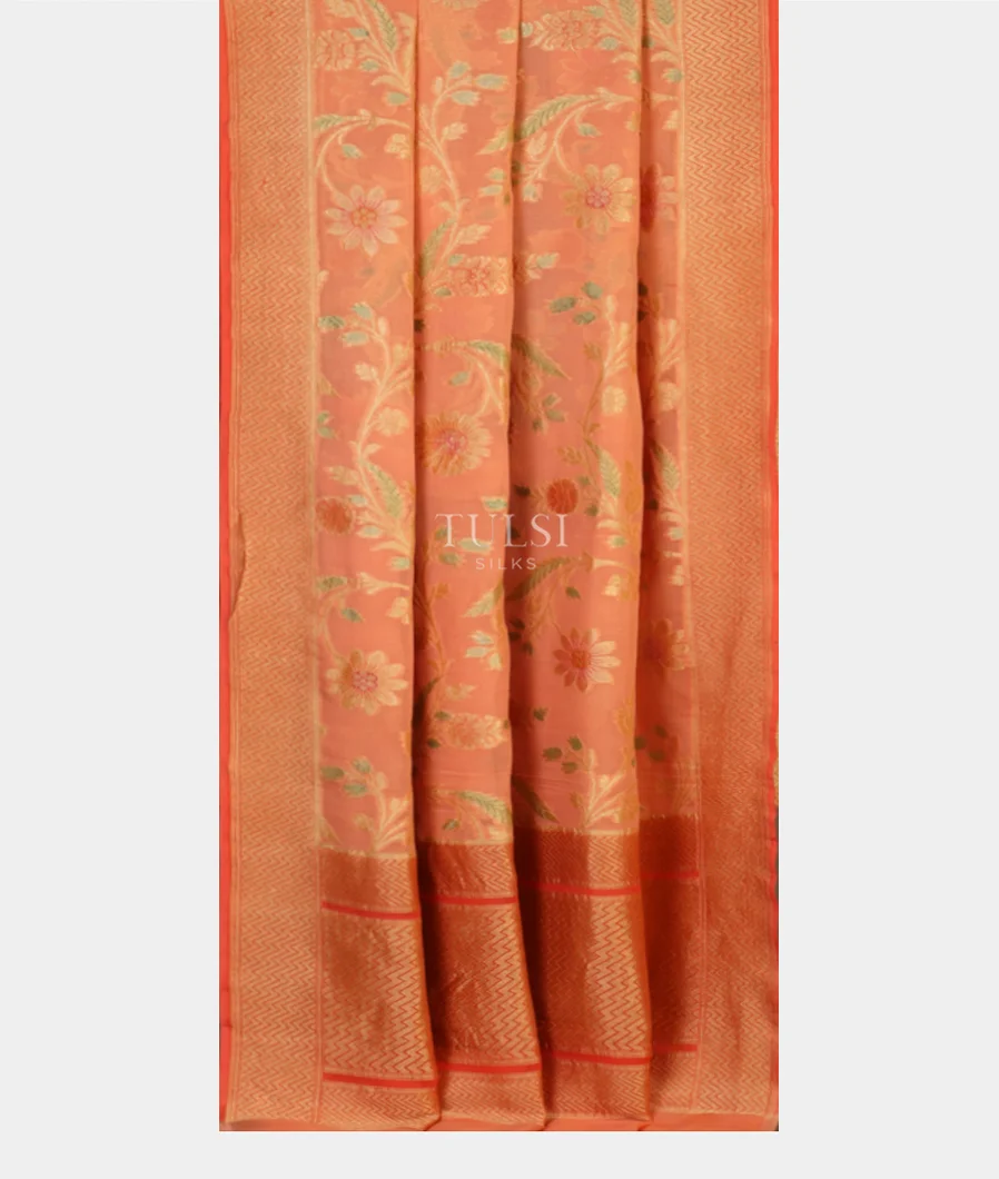 Peach Banaras Georgette Silk Saree T3804262