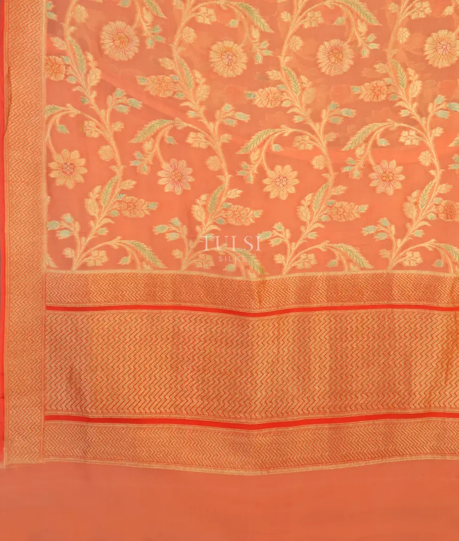 Peach Banaras Georgette Silk Saree T3804264