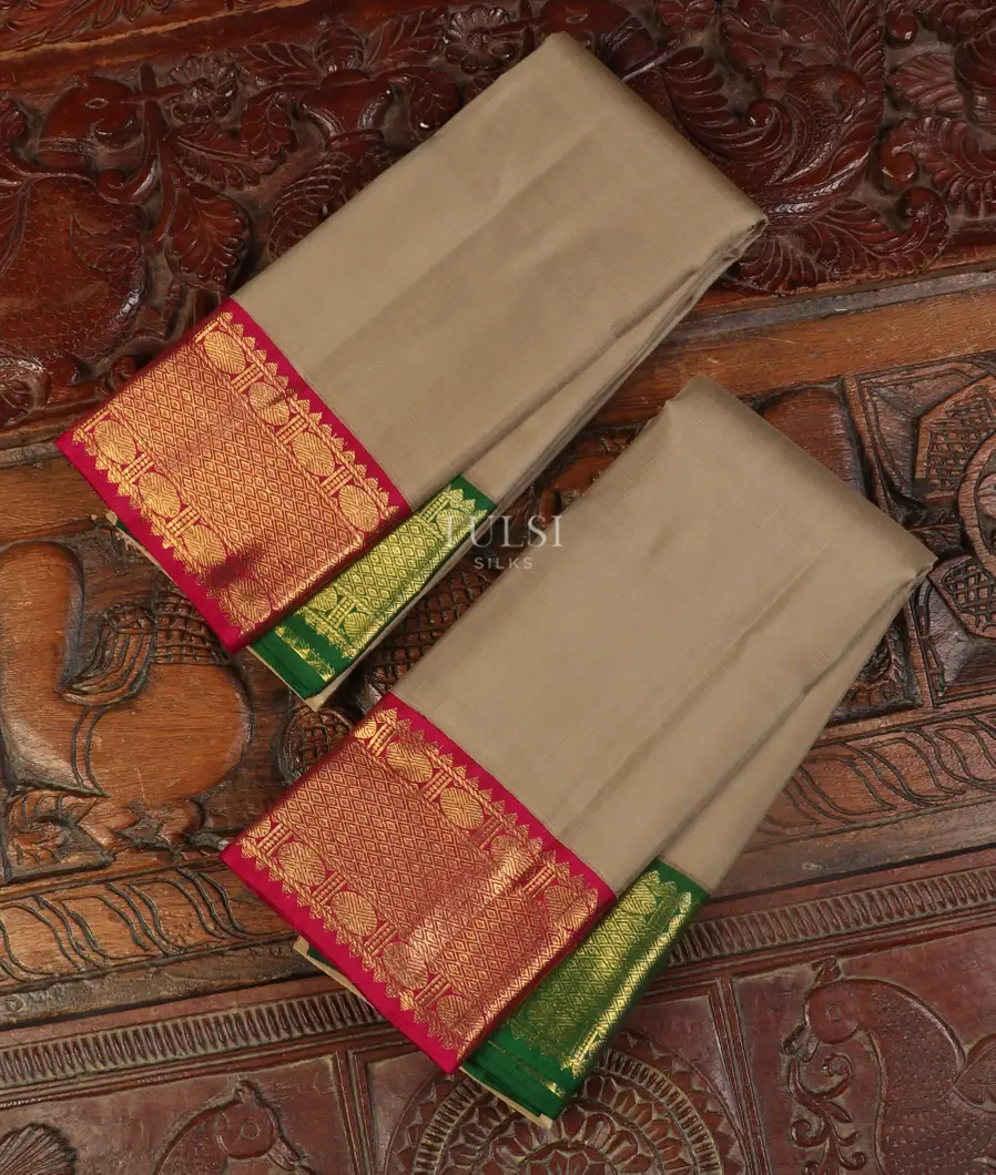 Grey Handwoven Kanjivaram Silk Dhoti and Vastharam T518820-image