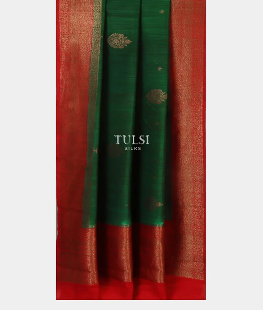 Bottle Green Banaras Tussar Saree T5076402