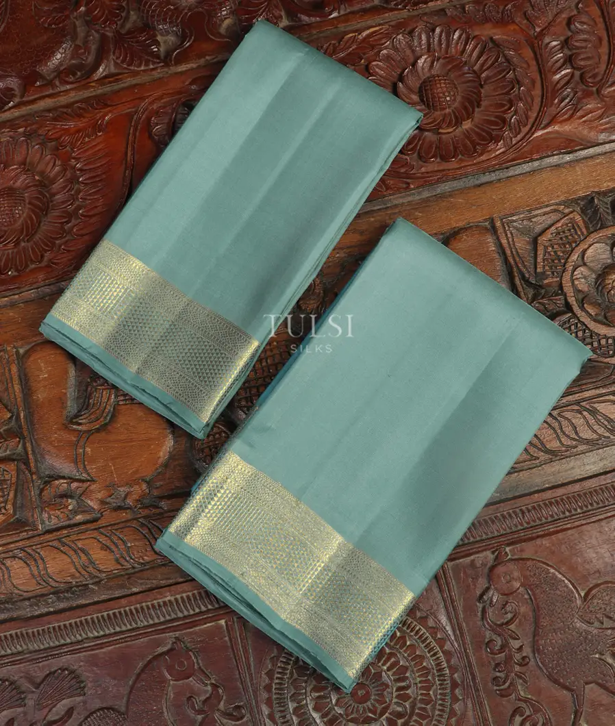 Blue Handwoven Kanjivaram Silk Dhoti and Vastharam T479888-image