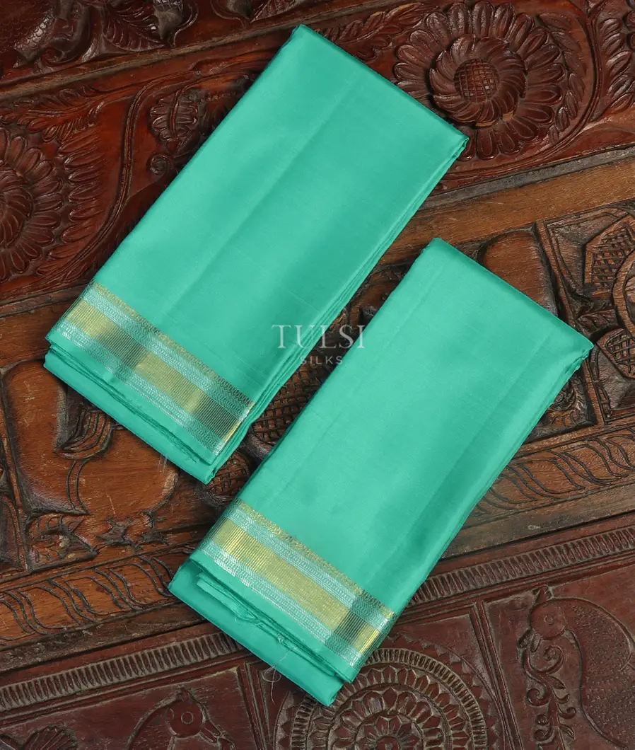 Green Handwoven Kanjivaram Silk Dhoti and Vastharam T440805-image
