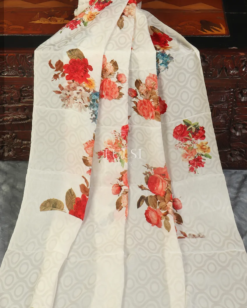 White Crinkle Crepe Silk Saree T5170282