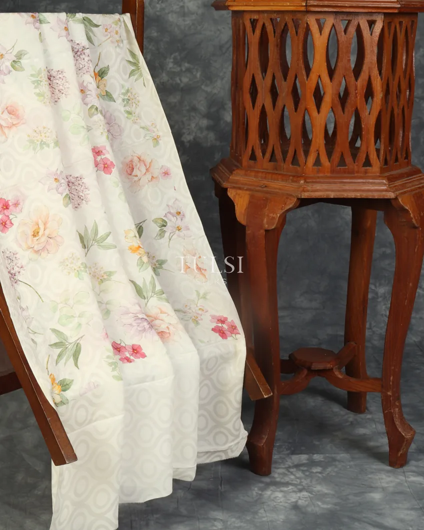 White Crinkle Crepe Silk Saree T517031-image