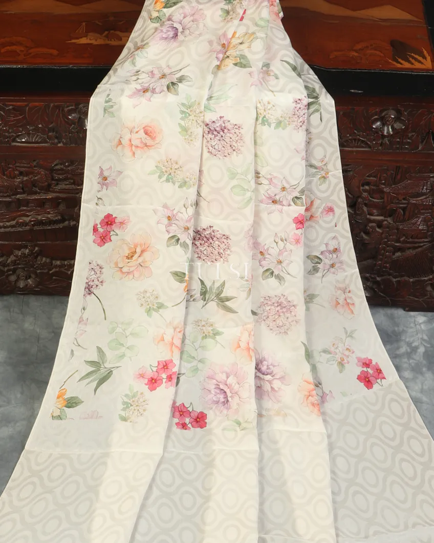 White Crinkle Crepe Silk Saree T5170312