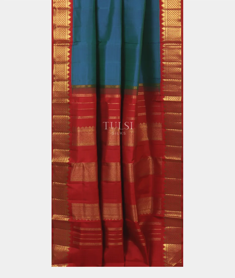 Peacock Blue Nine Yards Kanjivaram Silk Saree T4863672