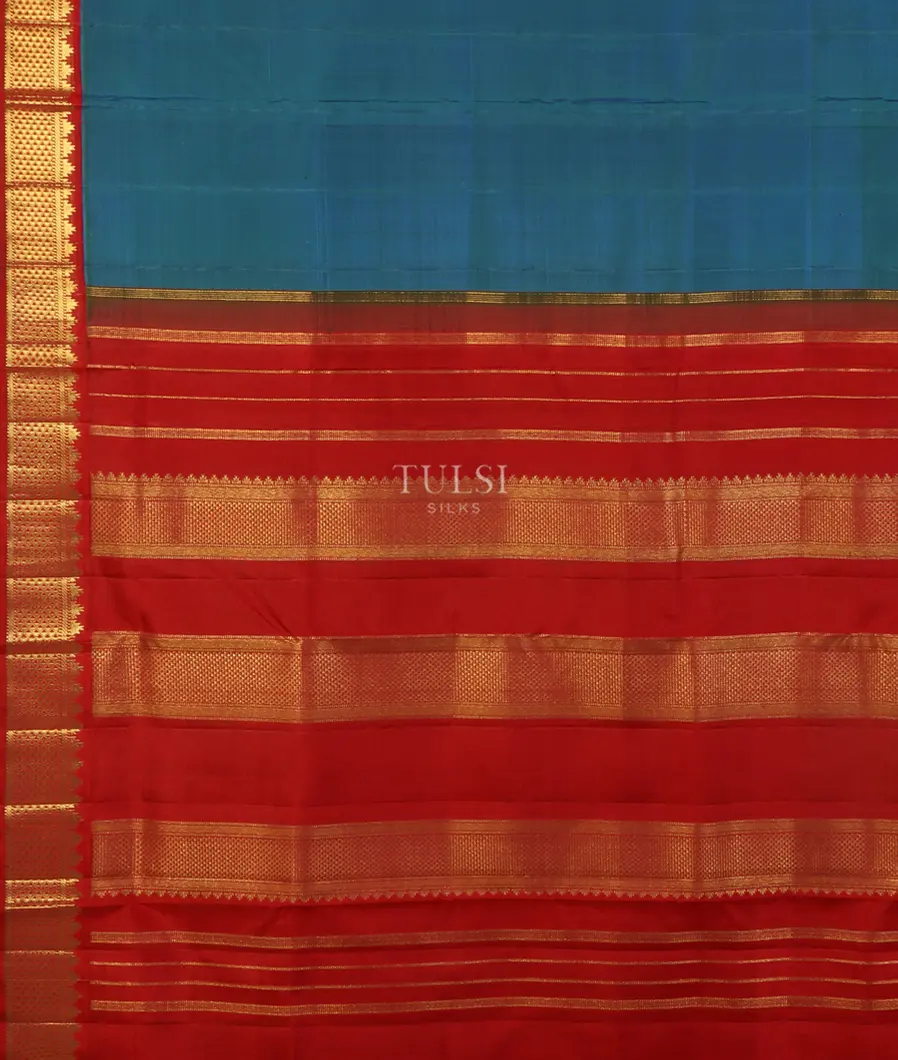 Peacock Blue Nine Yards Kanjivaram Silk Saree T4863673