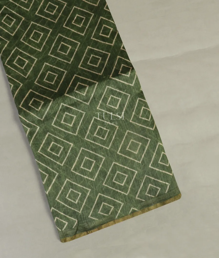 Green Linen Printed Saree T518409-image