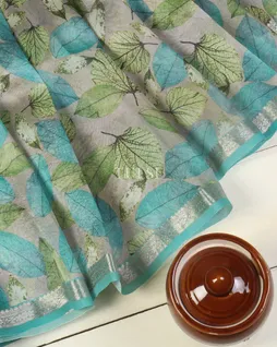 Grey Tussar Organza Printed Saree T5129305