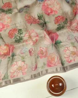 Grey Tussar Organza Printed Saree T5129434