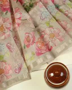 Grey Tussar Organza Printed Saree T5129435