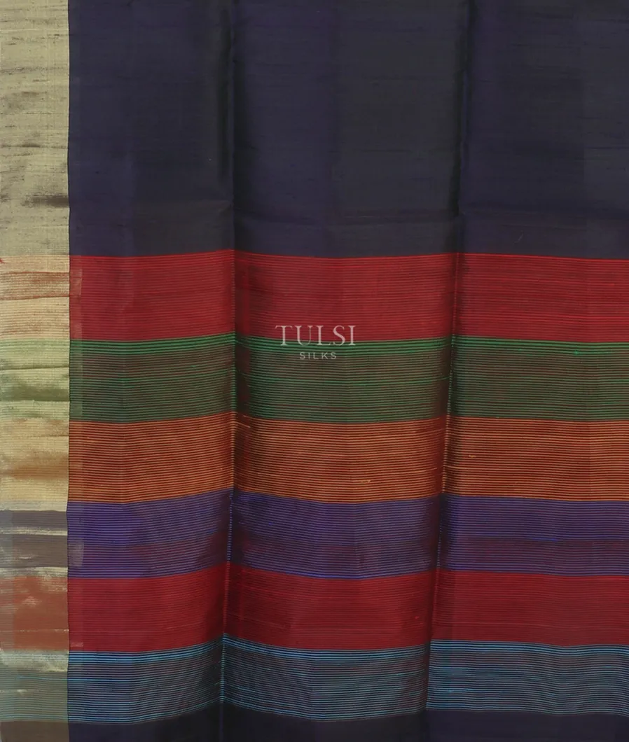 Midnight Blue Woven Raw Silk Saree T4594384