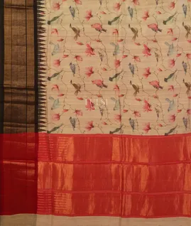 Beige Tussar Printed Saree T5148854