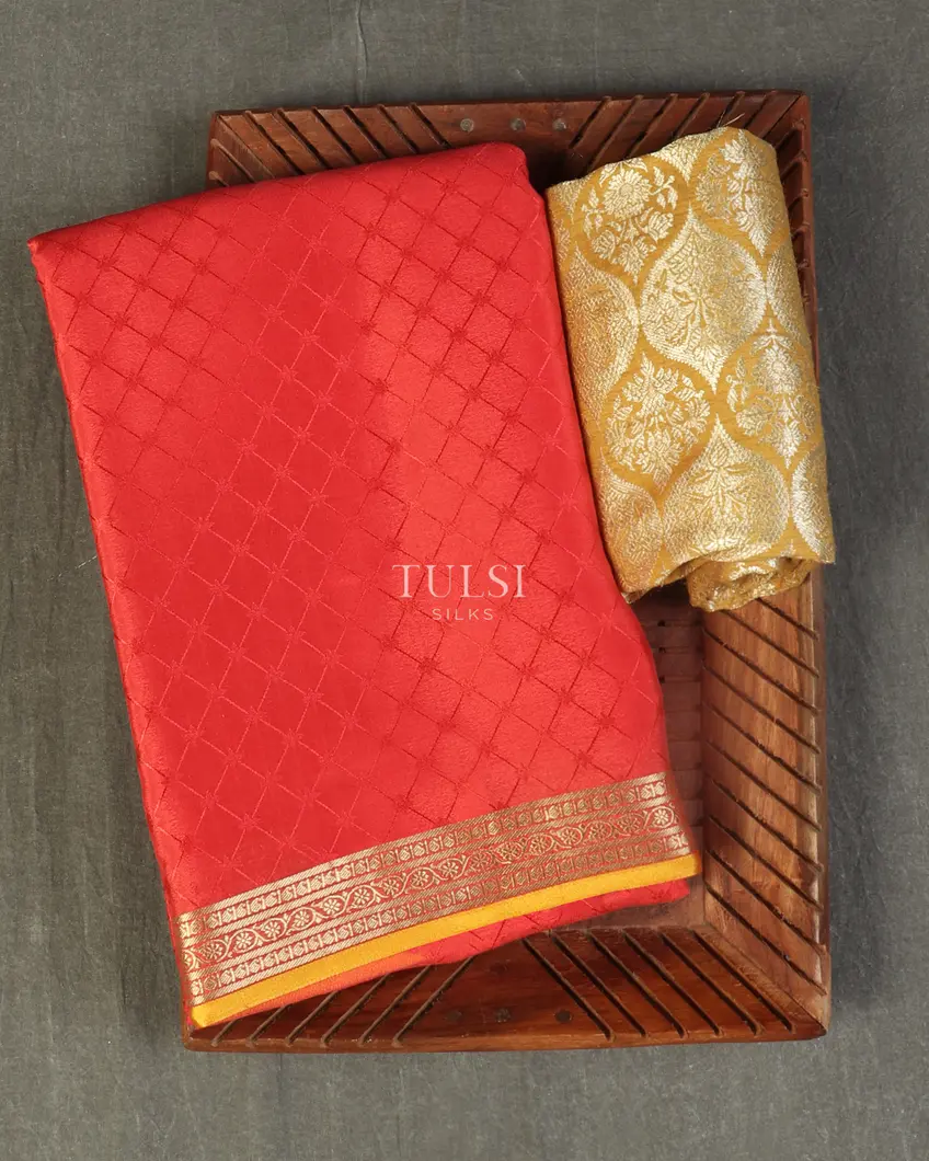 Coral Peach Crepe Silk Saree T520366-image