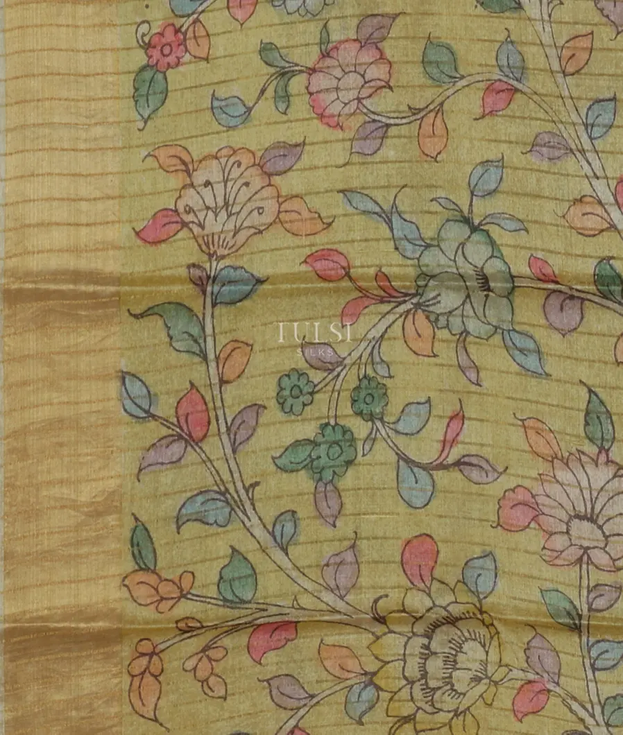 Blue Tussar Handpainted Kalamkari Saree T5169023