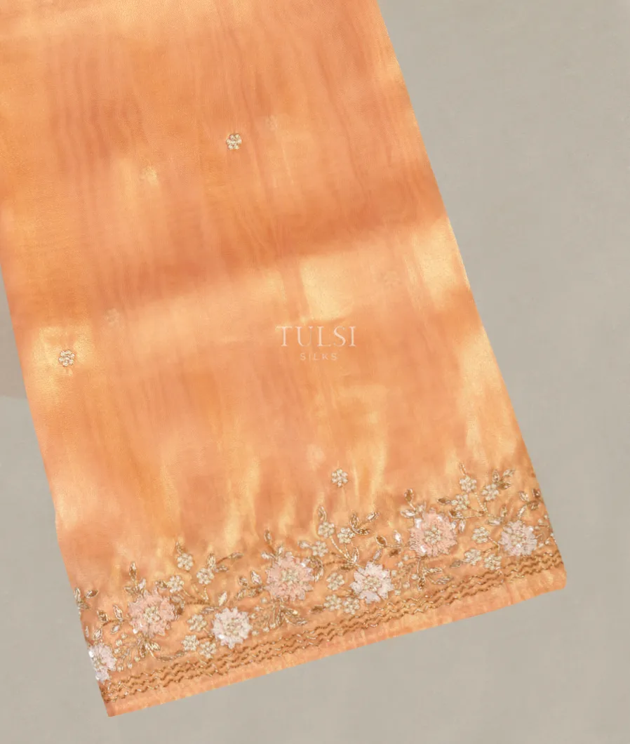Peach Kora Tissue Organza Embroidery Saree T450395-image