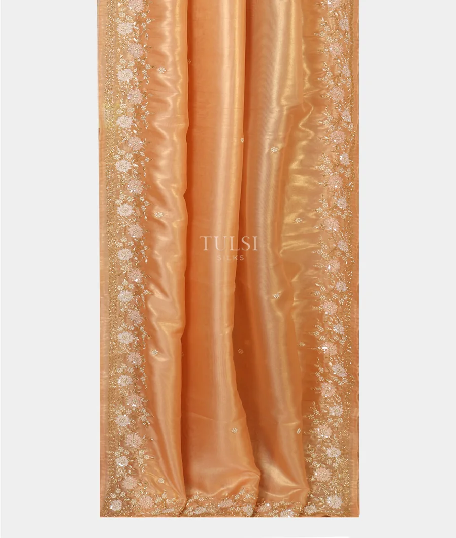 Peach Kora Tissue Organza Embroidery Saree T4503952